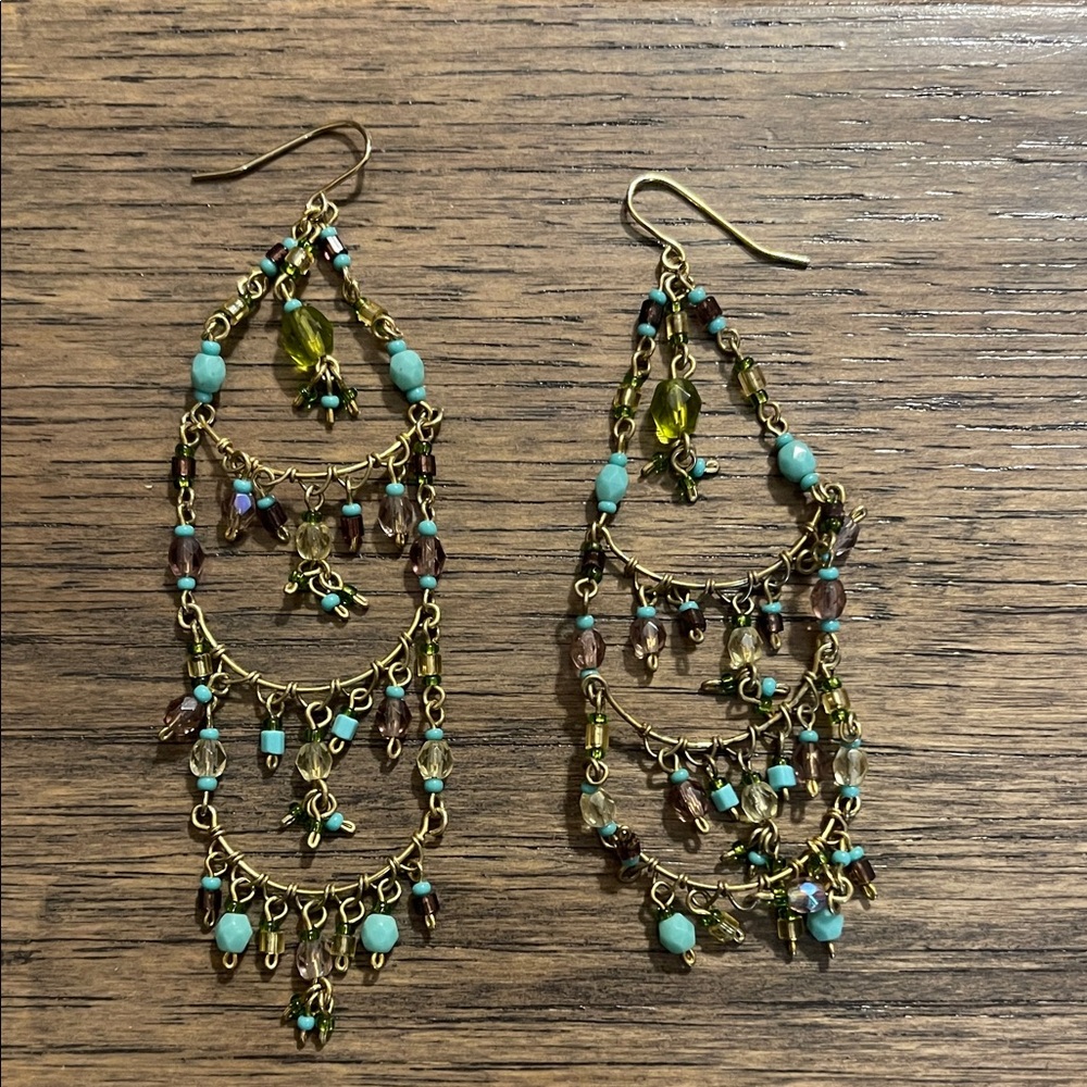 Elegant Gold and Turquoise Chandelier Earrings